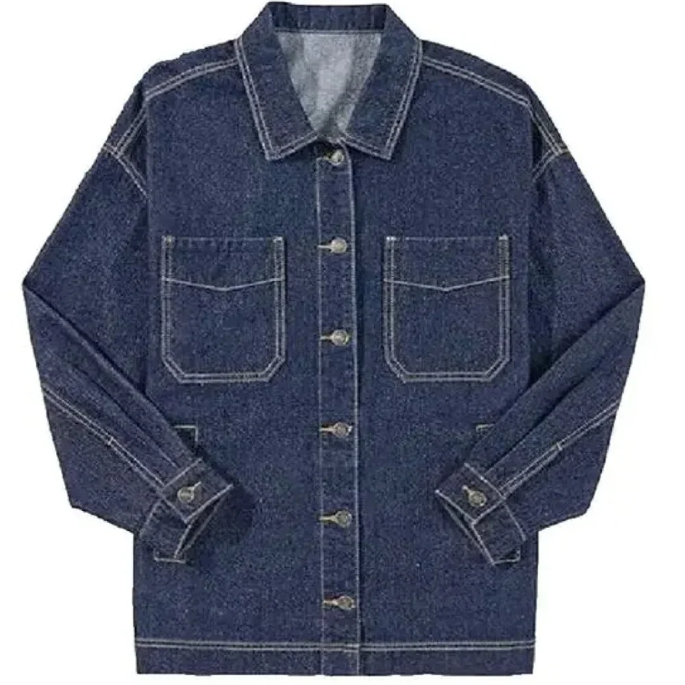 Women's Jean Jacket Boyfriend Button Up Long Sleeve (M) - Picture 3 of 6